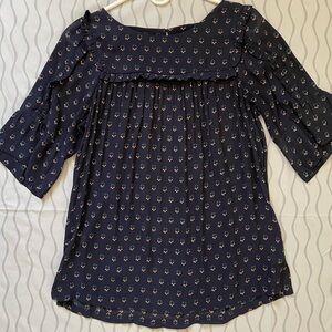 LOFT Dark Blue Floral Blouse